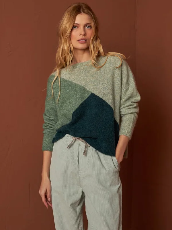 Indi & Cold Colour Block Sweater in Verde Rayon Fabric Velvet Fabric Corduroy Fabric