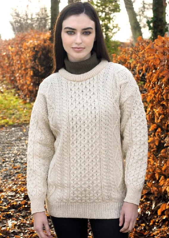 Inis Mor Aran Sweater | Natural Houndstooth Herringbone Solid