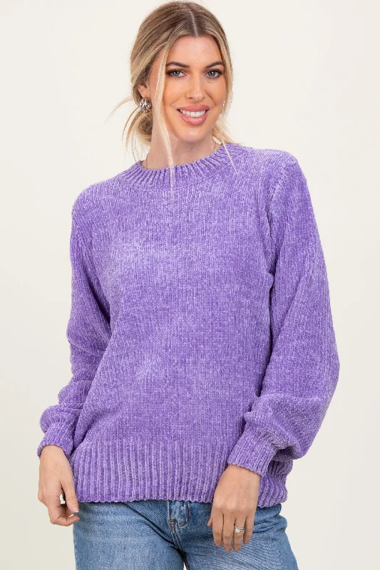 Lavender Chenille Knit Sweater Graphic Sweater Embroidered Appliqued