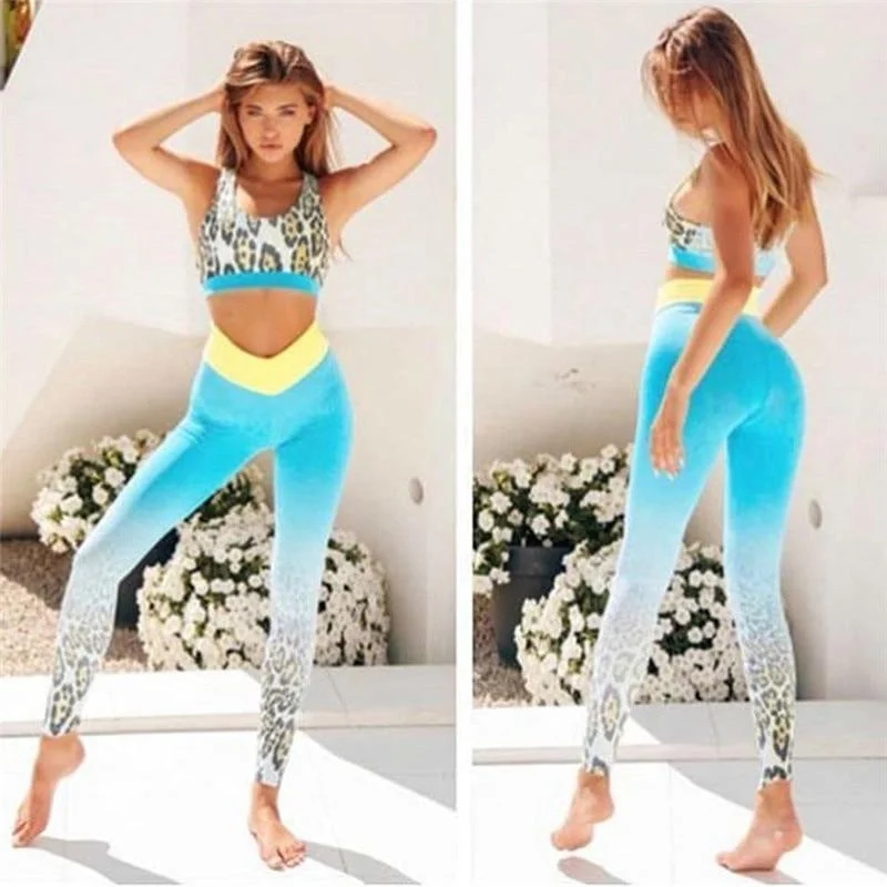 Women Leopard Fitness Leggings Trendy Colorblock Print Leggings