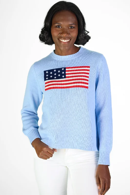 Light Blue Sport Crew Flag Sweater Lace Blend Ribbed Blend Corduroy Blend