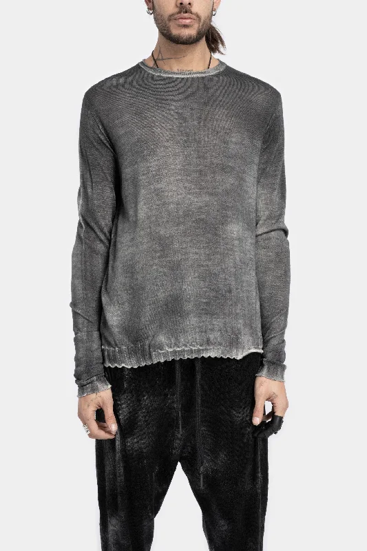 Lightweight wool knit sweater, Black spray Real Fur Shearling Chenille