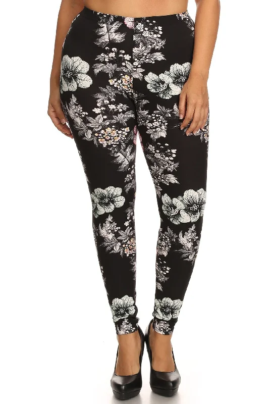 FZ Women's Plus Size Full Length Leggings Trendy Digital Print Leggings