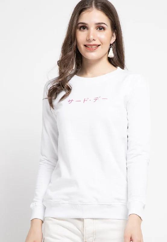 LO004 Third Day Thirdday sweater casual wanita dateng katakana putih Elegant Classic Vintage