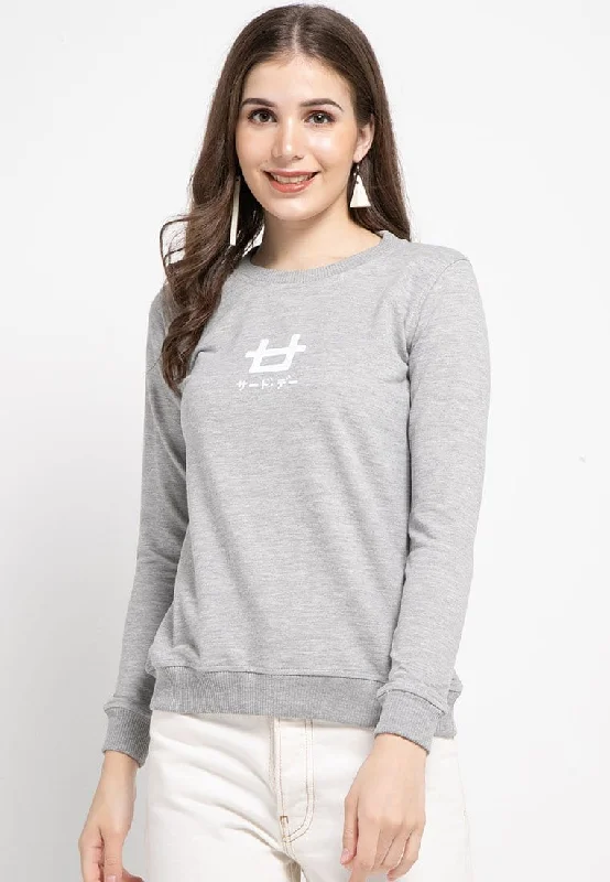 LO007 Thirdday sweater casual wanita dateng logo abu Spandex Blend Rayon Blend Denim Blend