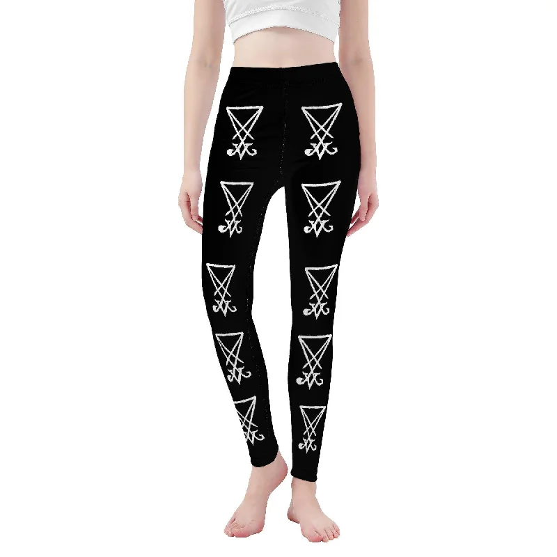 Lucifer Sigil Yoga Leggings Elegant Printed Leggings with Pockets