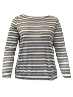 MARINA RINALDI Women's Abigail Striped Sweater, Beige, Medium Machine Wash Dry Clean Hand Wash