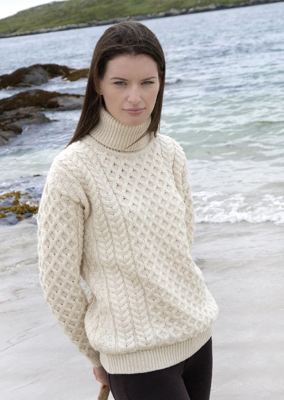 Aran Merino Polo Neck Sweater | Natural Anti-Pilling Anti-Shrink Durable