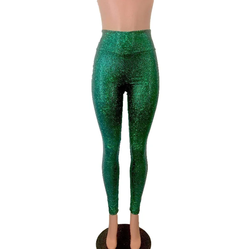 SALE - MEDIUM ONLY - Metallic Green Avatar High Waisted Leggings Pants Comfortable Slim Fit Leggings