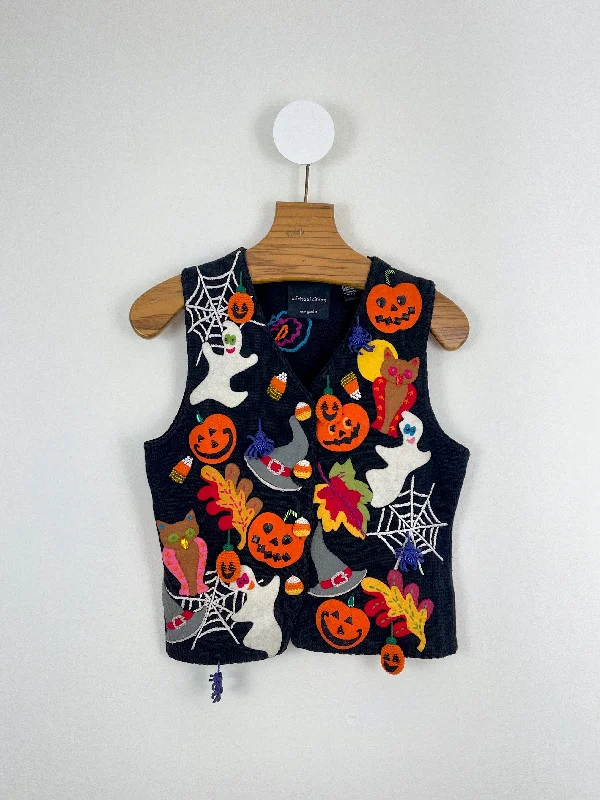 Michael Simon Halloween Sweater Vest Print Jacquard Patchwork