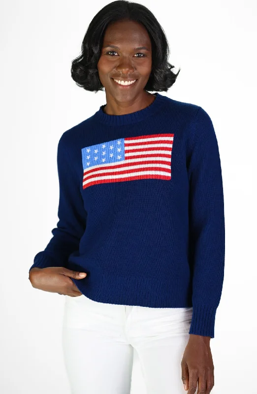 Navy Sport Crew Flag Sweater Tailored Straight A-Line