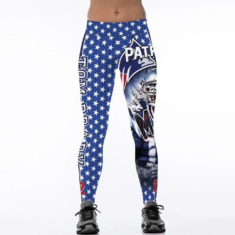 New England Patriots 3D Print YOGA Gym Sports Leggings High Waist Fitness Pant Workout Trousers Elegant Printed Leggings with Pockets