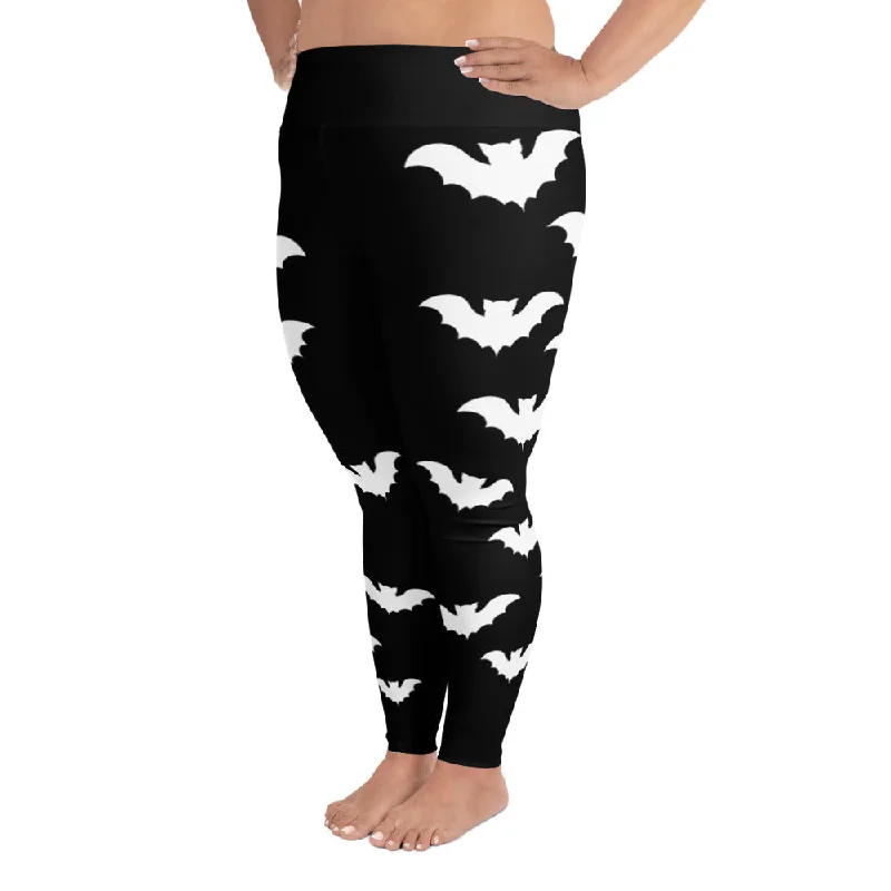 Plus Size Halloween Flying Vampire Bat Style Black Leggings Cozy Ribbed Leggings