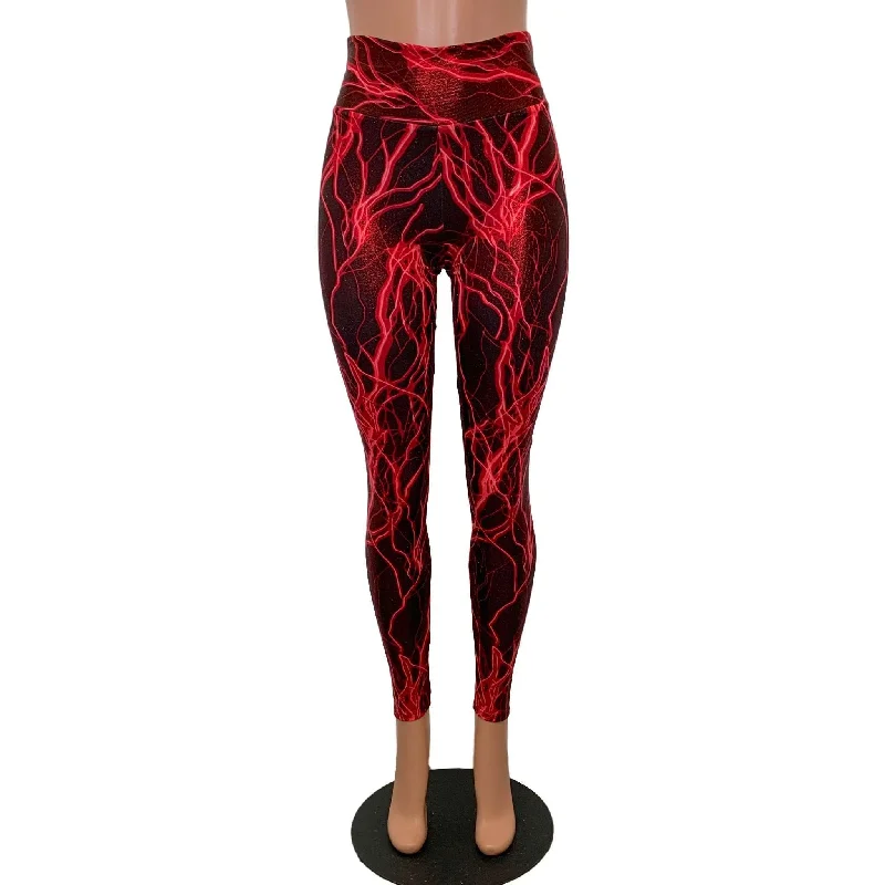 SALE - SMALL ONLY - Red Lightning High Waist Leggings Fashionable High-Rise Workout Leggings