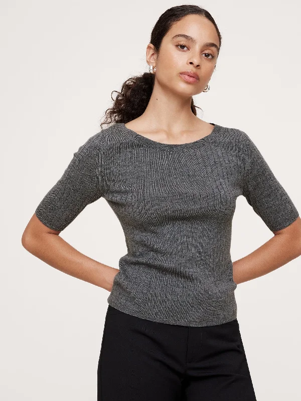 Ribbed Merino Scoop-Neck Sweater Long Sweater Short Sweater Cropped Sweater