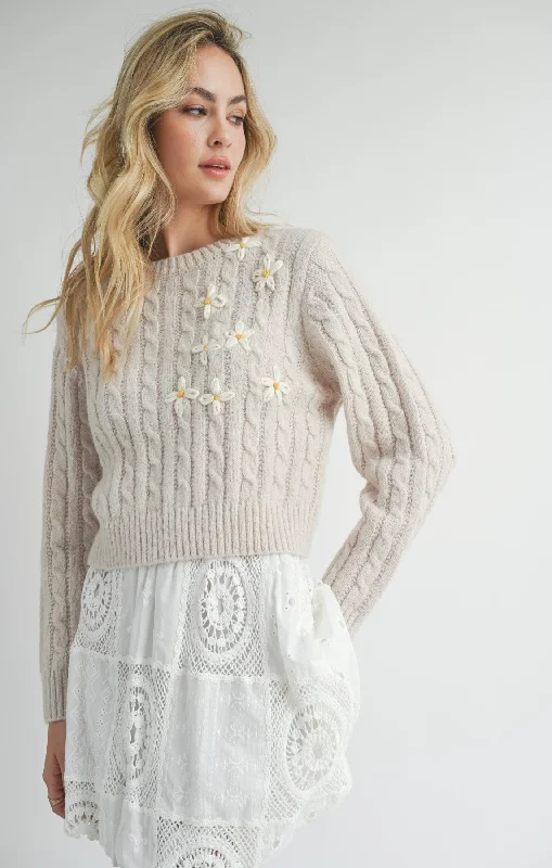 Lulu Embroidered Daisy Sweater Anti-Pilling Anti-Shrink Durable