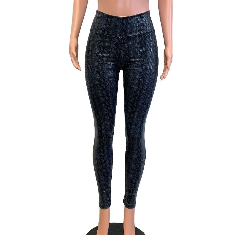 SALE - SMALL - Black Python Snakeskin High Waist Leggings Trendy Fitness Leggings