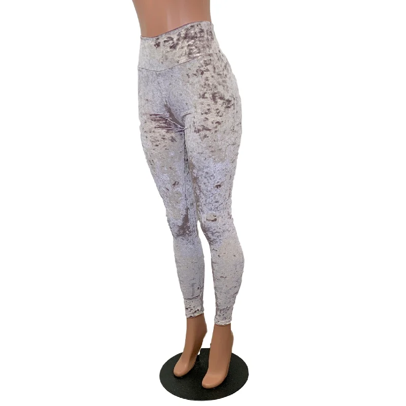 SALE - SMALL ONLY - Dusty Lilac Crushed Velvet High Waisted Leggings Pants Elegant Full-Body Leggings