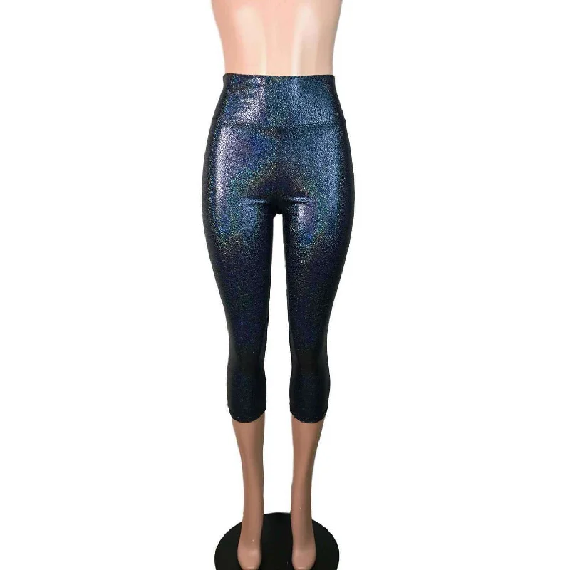 SALE - XL - Black Holographic Cropped Capri Leggings Pants Comfortable Cold Weather Leggings