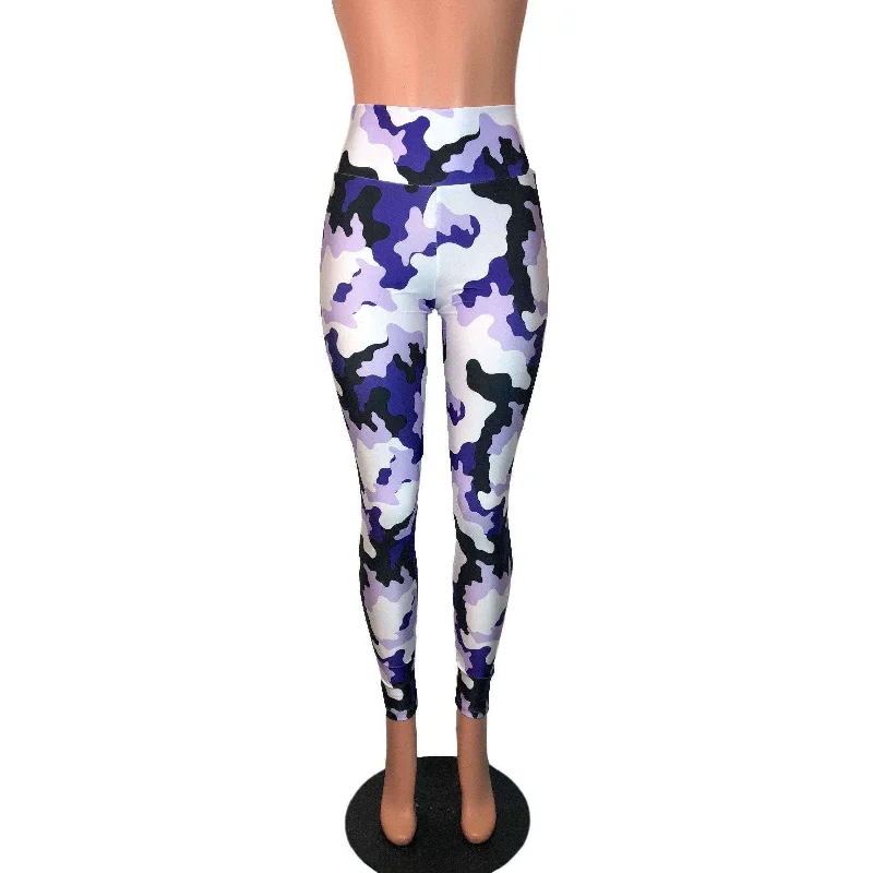 SALE - Purple, White & Black Camo Camouflage High Waist Leggings Pants Elegant Animal Print Leggings