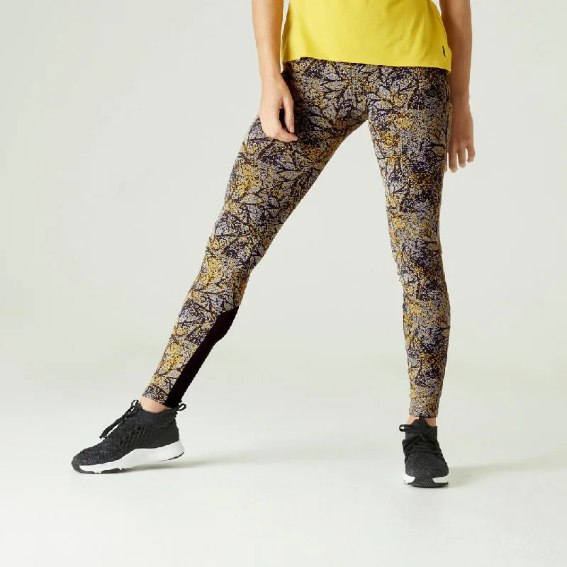 Stretchy High-Waisted Cotton Fitness Leggings with Mesh Print Casual Sporty Leggings