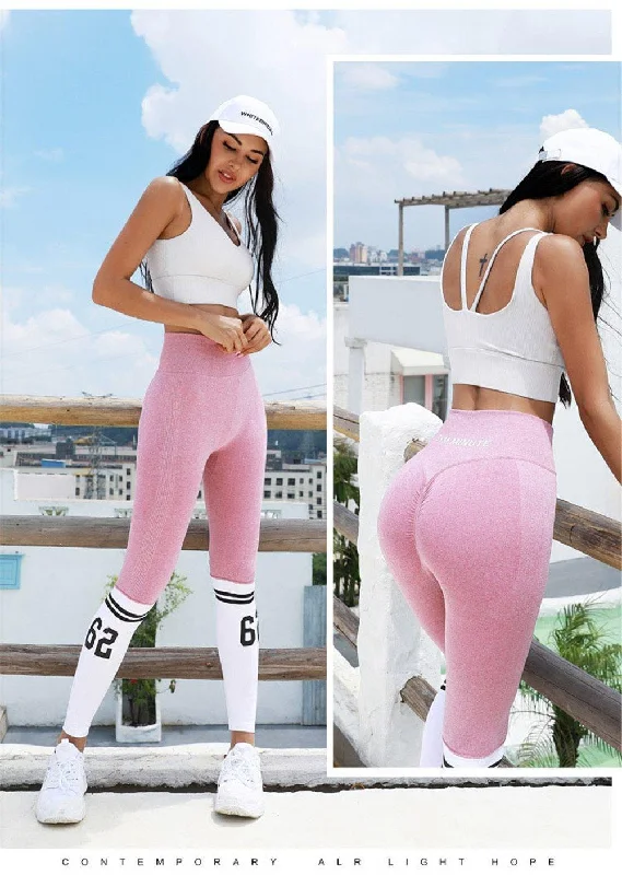 Striped Seamless Leggings Comfortable Ribbed Waistband Leggings