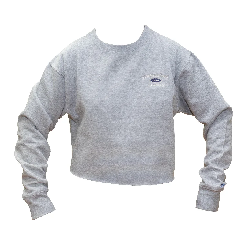 Surf Station Varsity Crewneck Women's L/S Cropped Sweater - Grey Sweater Knitwear Pullover