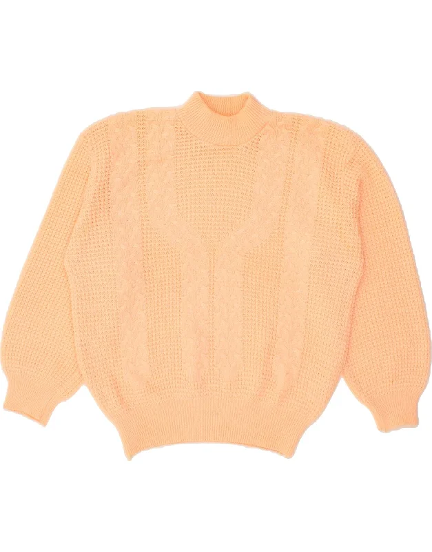 VINTAGE Womens Crop Turtle Neck Jumper Sweater UK 16 Large Orange Embroidered Appliqued Beaded