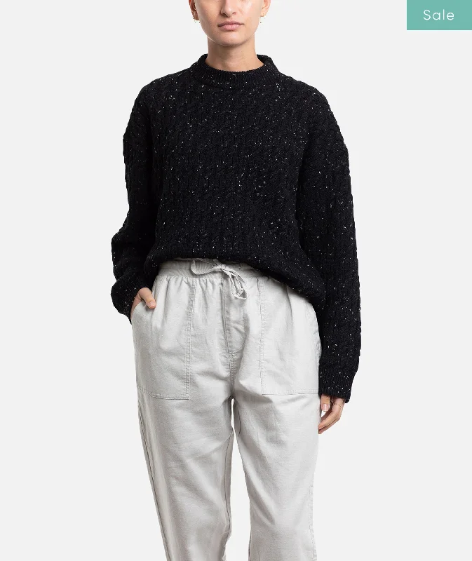 Wharf Cable Knit Sweater - Black Slim Fit Regular Fit Oversized