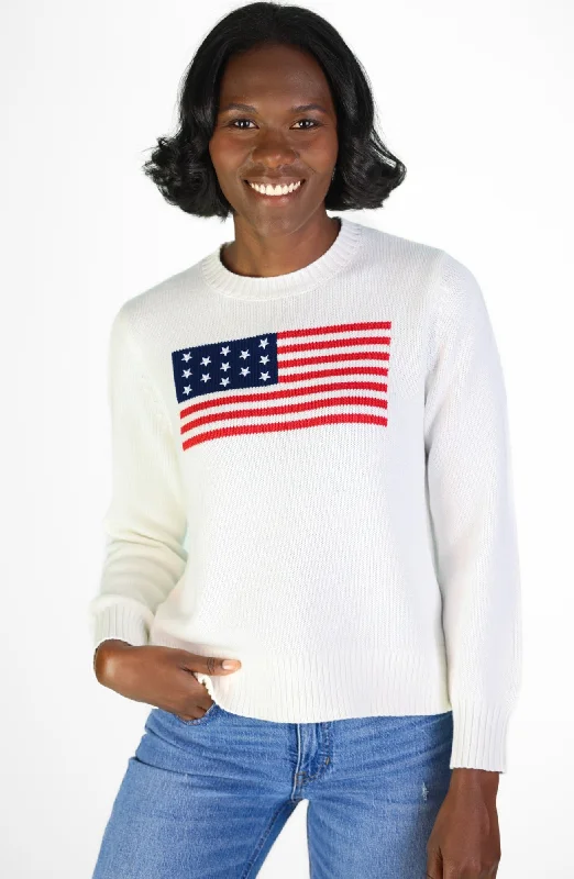 White Sport Crew Flag Sweater Wool Sweater Cotton Sweater Cashmere Sweater