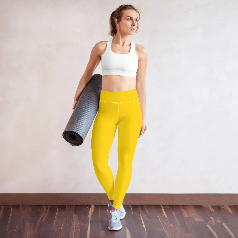 Yoga Yellow Leggings, lioness-love Stylish Stretch Pants Leggings