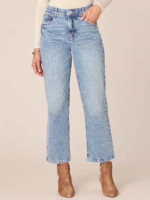 "Ab"solution High Rise Round Up Yoke Rhinestone Petite Boyfriend Jeans Trendy Skinny Fit Jeans