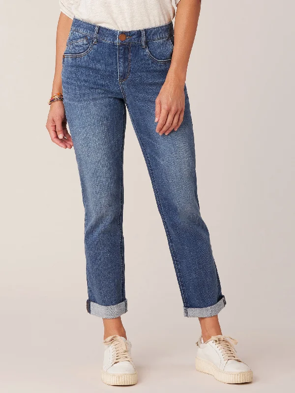 "Ab"solution Mid-Rise Girlfriend Jeans with Side Entry Pockets Elegant Raw Hem Jeans