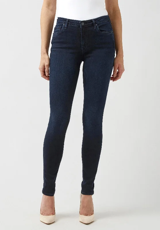 Mid Rise Skinny Alexa Women's Jeans in Rinsed Dark Blue Rinsed - BL15670 Comfortable Stretch Fit Jeans