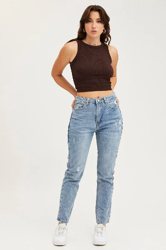 Blue Mom Jeans High Rise Comfortable Jogger Style Jeans