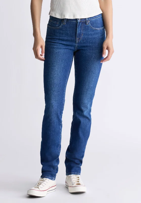 Mid Rise Slim Carrie Women's Jeans, Contrasting Indigo  - BL15999 Fashionable Relaxed Fit Denim