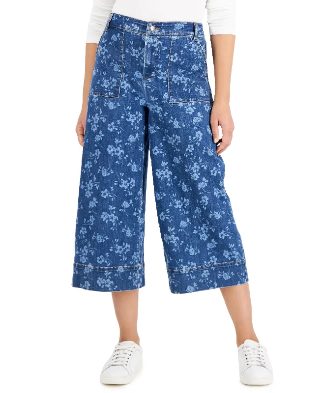 Charter Club Printed Culotte Jeans Trendy Wide-Legged High-Waist Jeans