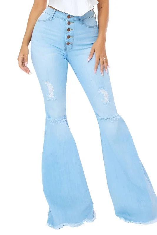 Distressed Flare Jeans light Stone Cozy Tencel Blend Denim Jeans