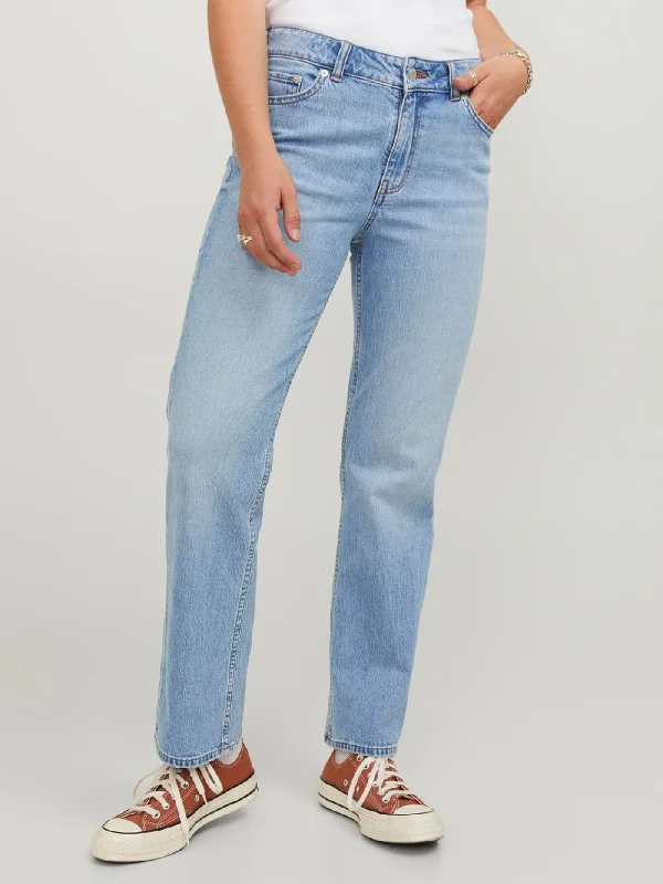 Slim Straight Crop Ankle Medium Blue Denim Jeans Comfortable Boyfriend Jeans