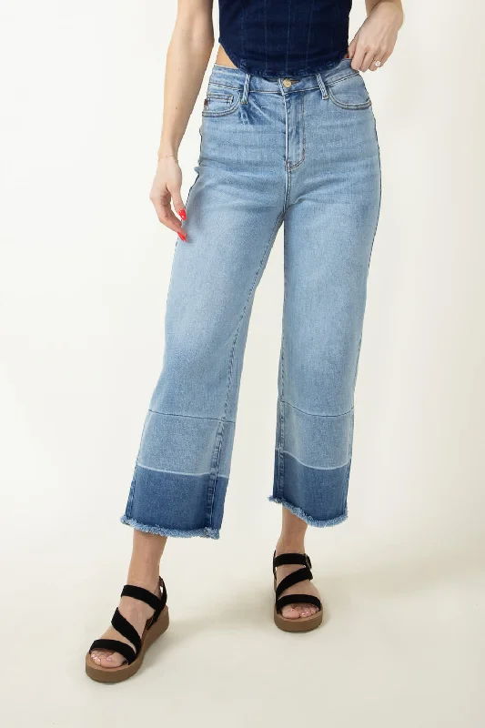 Judy Blue High Rise Released Hem Wide Leg Cropped Jeans for Women | 88705REG Comfortable Mid-Rise Jeans