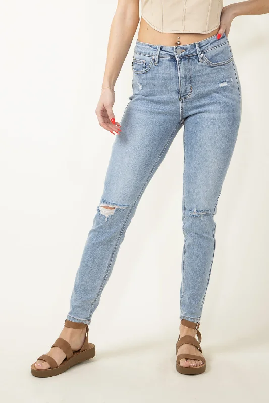 Judy Blue Mid Rise Distressed Skinny Jeans for Women | 88797-LT Stylish Acid-Wash Jeans