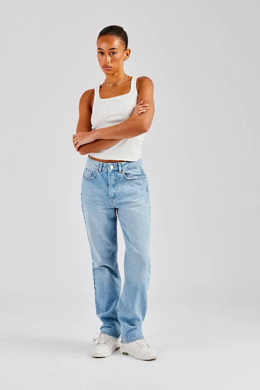 Ladies Straight Leg Jeans  - Light Blue Trendy Low-Rise Slim Jeans