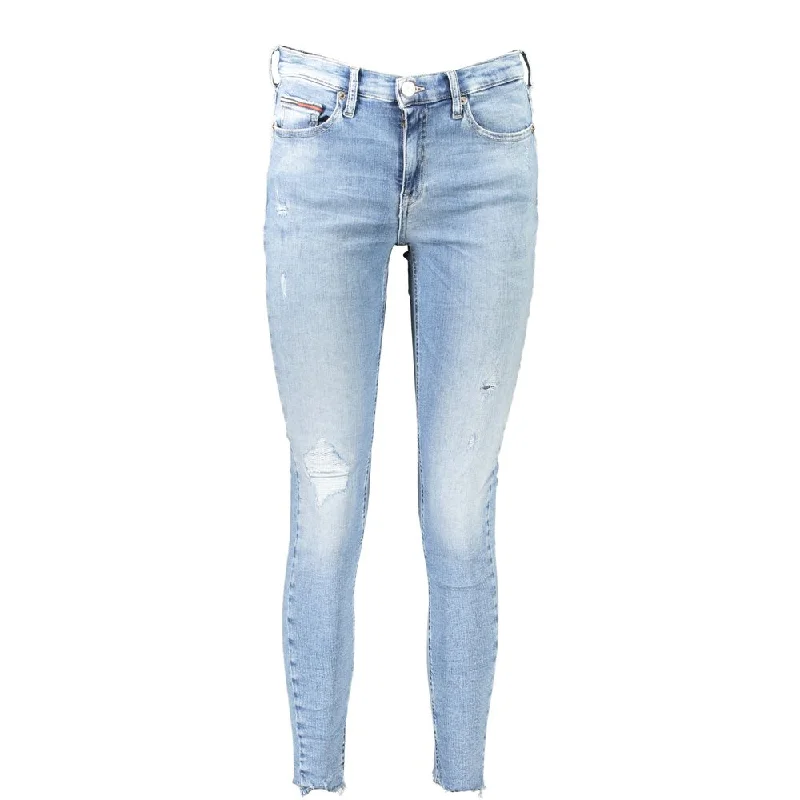 Light Blue Cotton Jeans & Pant Elegant Raw Hem Jeans