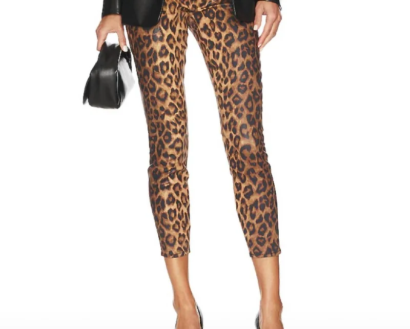 Margot Coated Jeans In Dark Brown/ Cheetah Coated Casual Bootcut Ripped Jeans