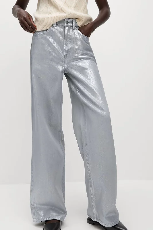 Metallic Wide Leg Jeans Trendy Patchwork Denim Jeans