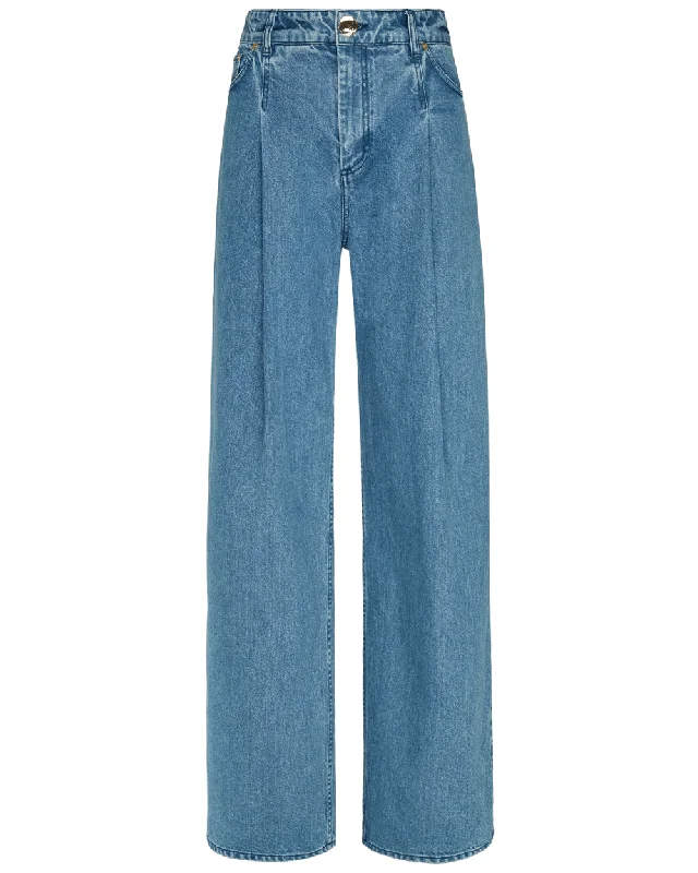 Mid Wash Blue Carrie Jeans Trendy Wide-Leg High-Waist Denim