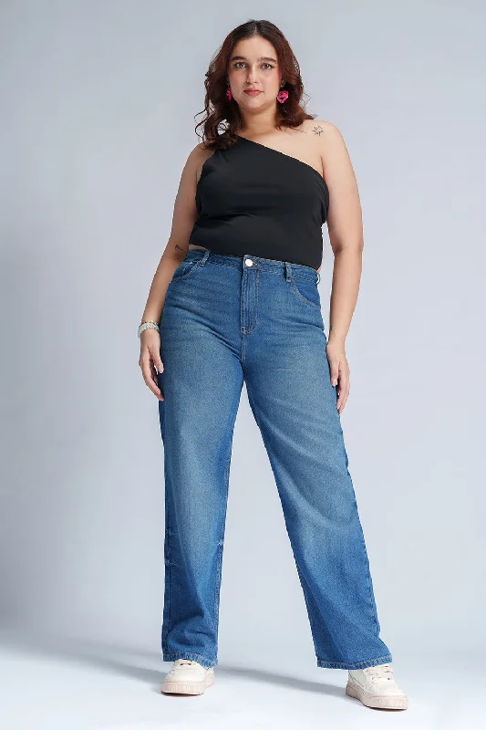 Serene Indigo Curve Straight Fit Jeans Cozy Stretch High-Waist Jeans