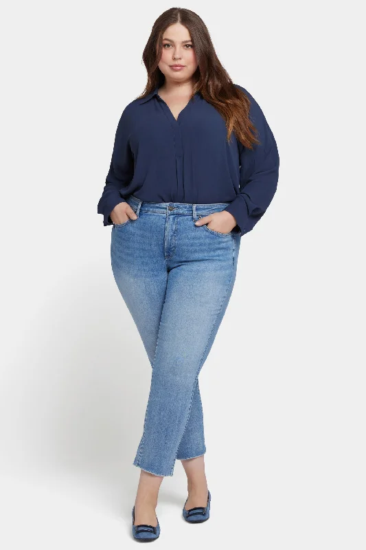 Sheri Slim Ankle Jeans In Plus Size - Blue Valley Comfortable Faded High-Rise Jeans