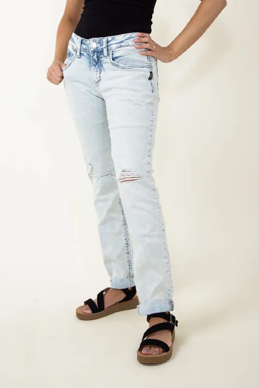 Silver Jeans Rolled Cuff Boyfriend Jeans for Women | L27101CCG163 Chic Dark-Wash Skinny Jeans