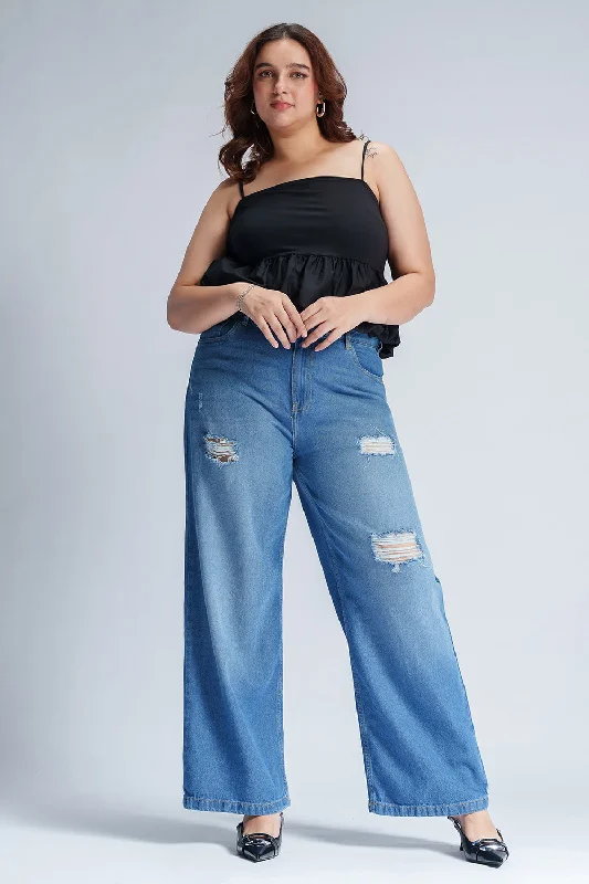 Soft Sapphire Curve Wide Leg Jeans Classic Black Denim Jeans